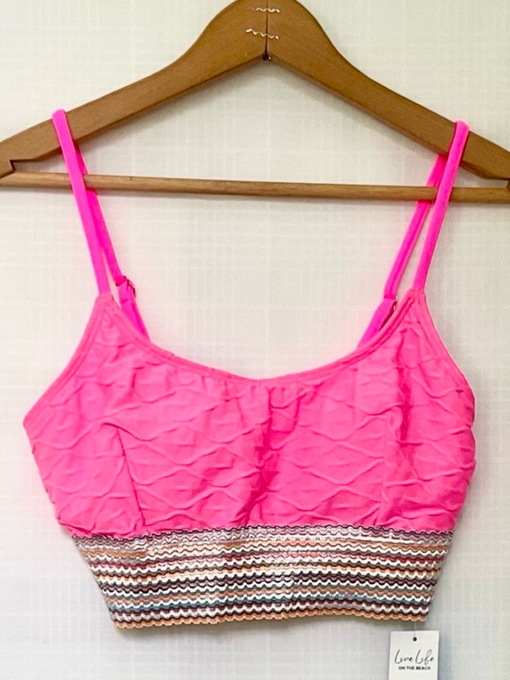 NWT Cupshe hot pink  Swim top with Multicolor Zigzag detail
